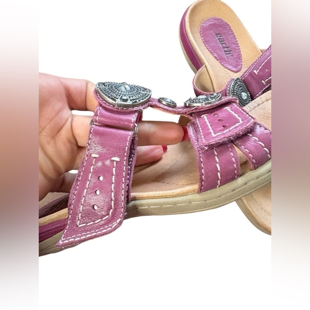Earth Shoes Womens 8B raspberry pink Papaya Slides Sandals Rhinestones preloved - Picture 3 of 8